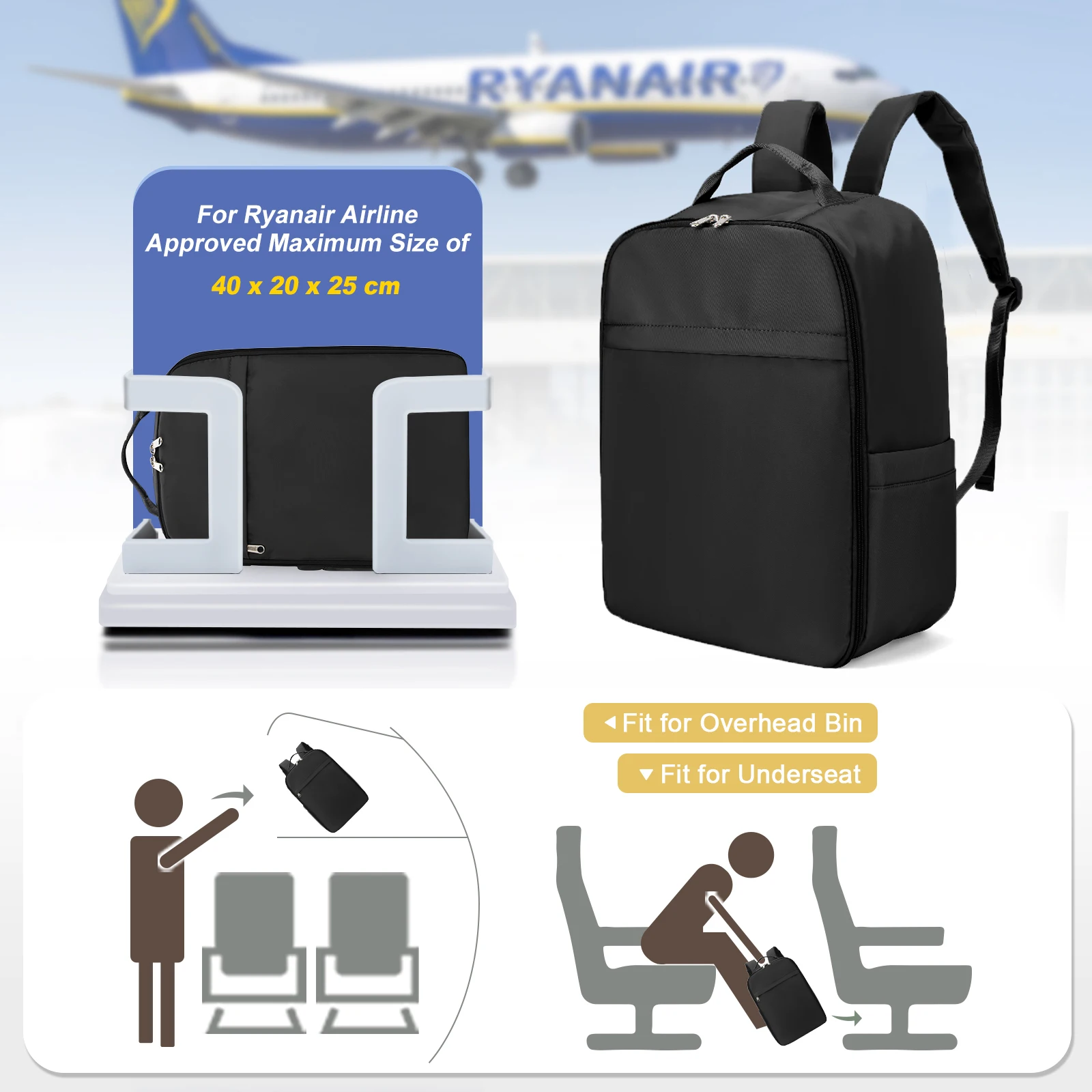 תיק גב ryanair 40 x20x25 תיק תא, תיק מטען יד נסיעות עבור תיק תא הנוסעים 45 x36 x20, תרמיל גב מחשב נייד לנשים/גברים