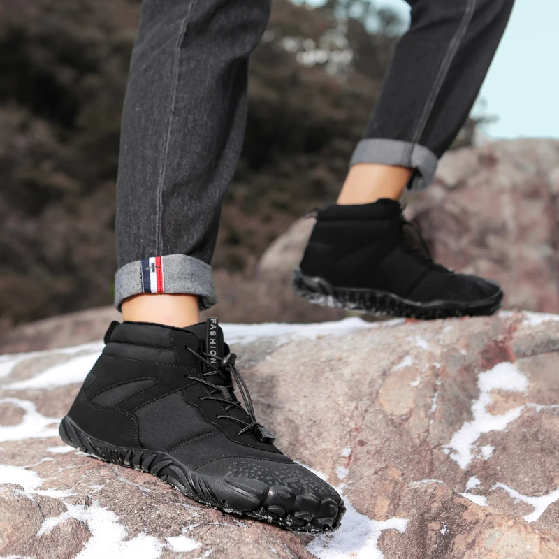 Snow Boots Waterproof Men Winter Shoes Barefoot Ankle Boots 36-46 Couple Snow Shoes Outdoor Hiking Shoes Fur Warm Plush Boots