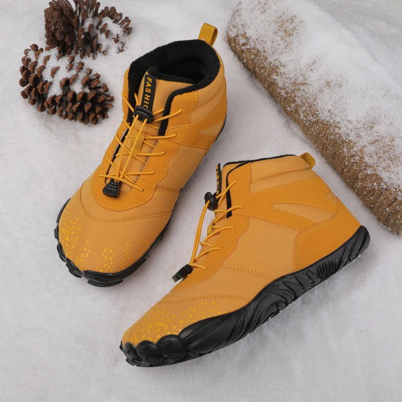 Snow Boots Waterproof Men Winter Shoes Barefoot Ankle Boots 36-46 Couple Snow Shoes Outdoor Hiking Shoes Fur Warm Plush Boots