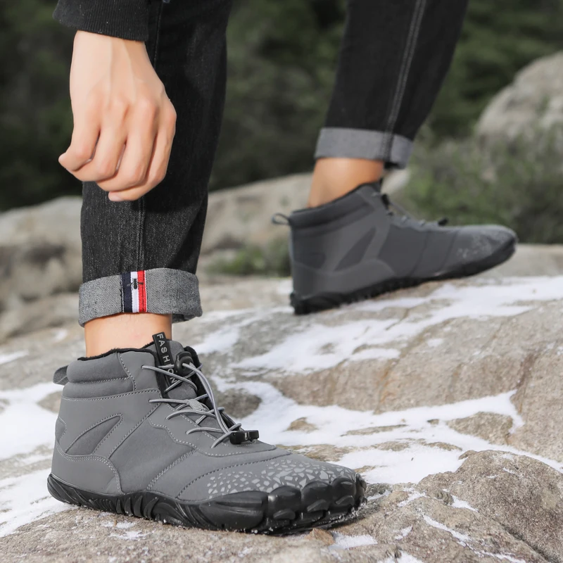 Snow Boots Waterproof Men Winter Shoes Barefoot Ankle Boots 36-46 Couple Snow Shoes Outdoor Hiking Shoes Fur Warm Plush Boots