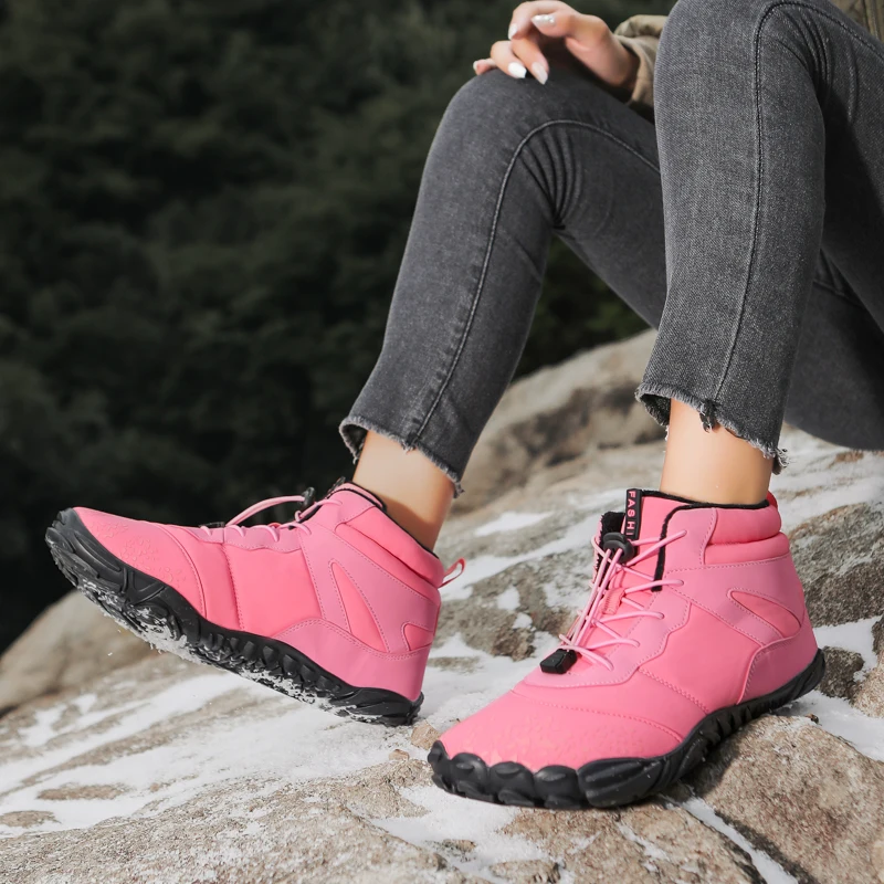 Snow Boots Waterproof Men Winter Shoes Barefoot Ankle Boots 36-46 Couple Snow Shoes Outdoor Hiking Shoes Fur Warm Plush Boots