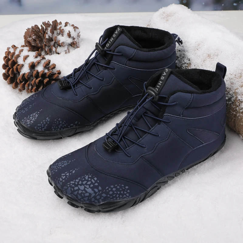 Snow Boots Waterproof Men Winter Shoes Barefoot Ankle Boots 36-46 Couple Snow Shoes Outdoor Hiking Shoes Fur Warm Plush Boots