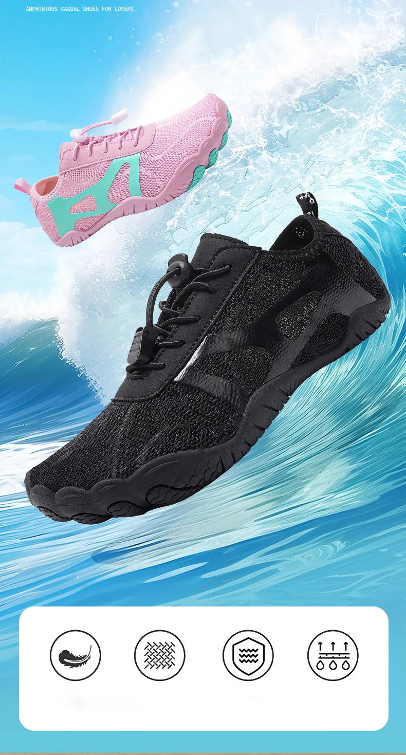 Wading Shoes Men Women Summer Outdoor Barefoot Beach Shoes Non-Slip Wear-Resistant Quick-Drying Mesh Breathable Upstream Shoes