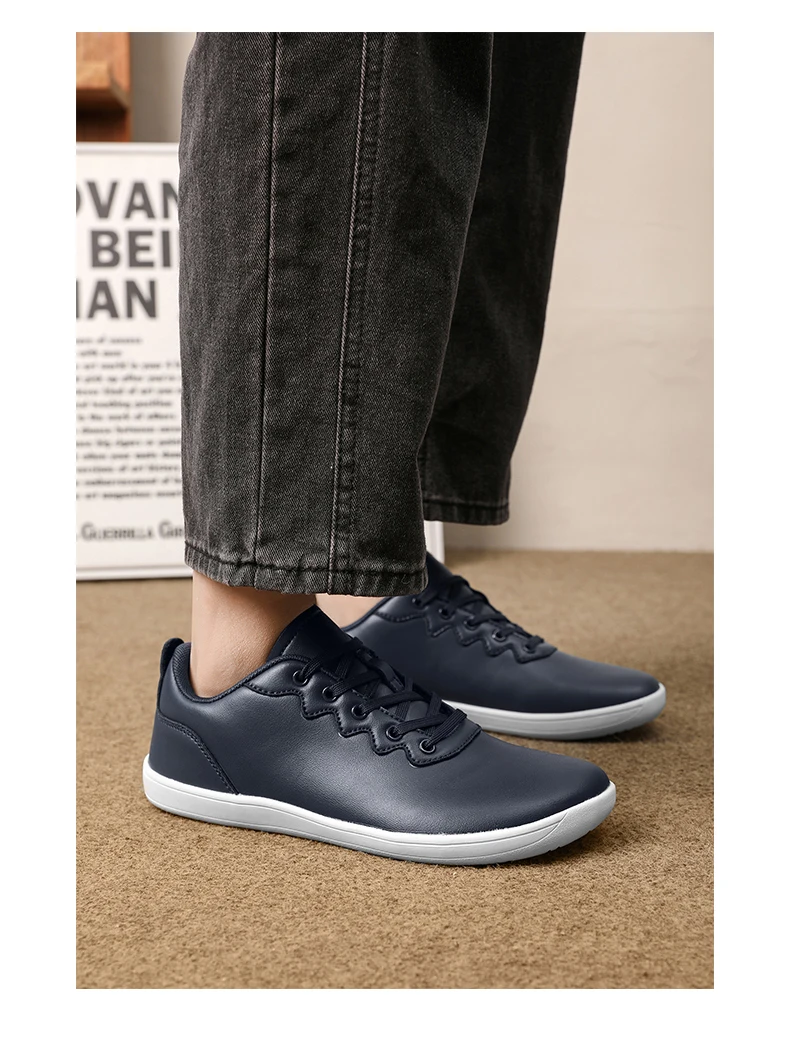 Men's Vulcanized Shoes Comfortable Wide Toe Barefoot Shoes Zero Drop Minimalist Sneakers Unisex Lace Up Non Slip Walking Shoes