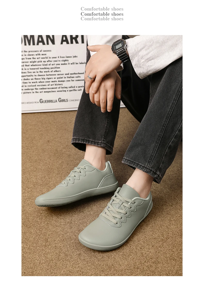 Men's Vulcanized Shoes Comfortable Wide Toe Barefoot Shoes Zero Drop Minimalist Sneakers Unisex Lace Up Non Slip Walking Shoes
