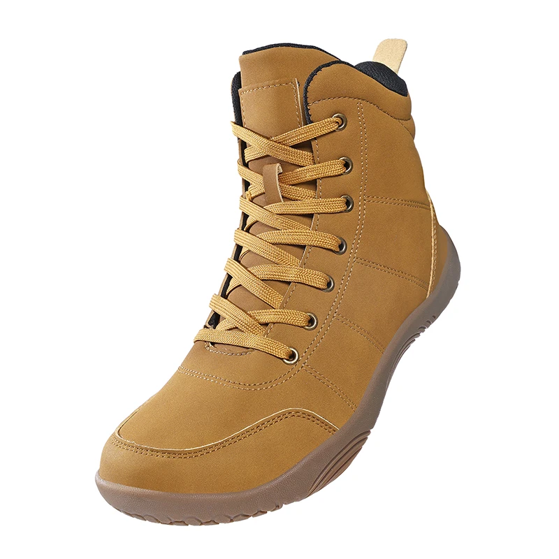 Outdoor Leather Men Ankle Boots Minimalist Men Hiking Shoes Zero Soles Wide Toe Barefoot Boots Winter Couple Walking Sneakers